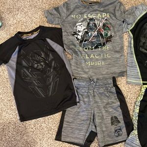 Boys size 5 Star Wars shirts and shorts. Four shirts and three shorts.